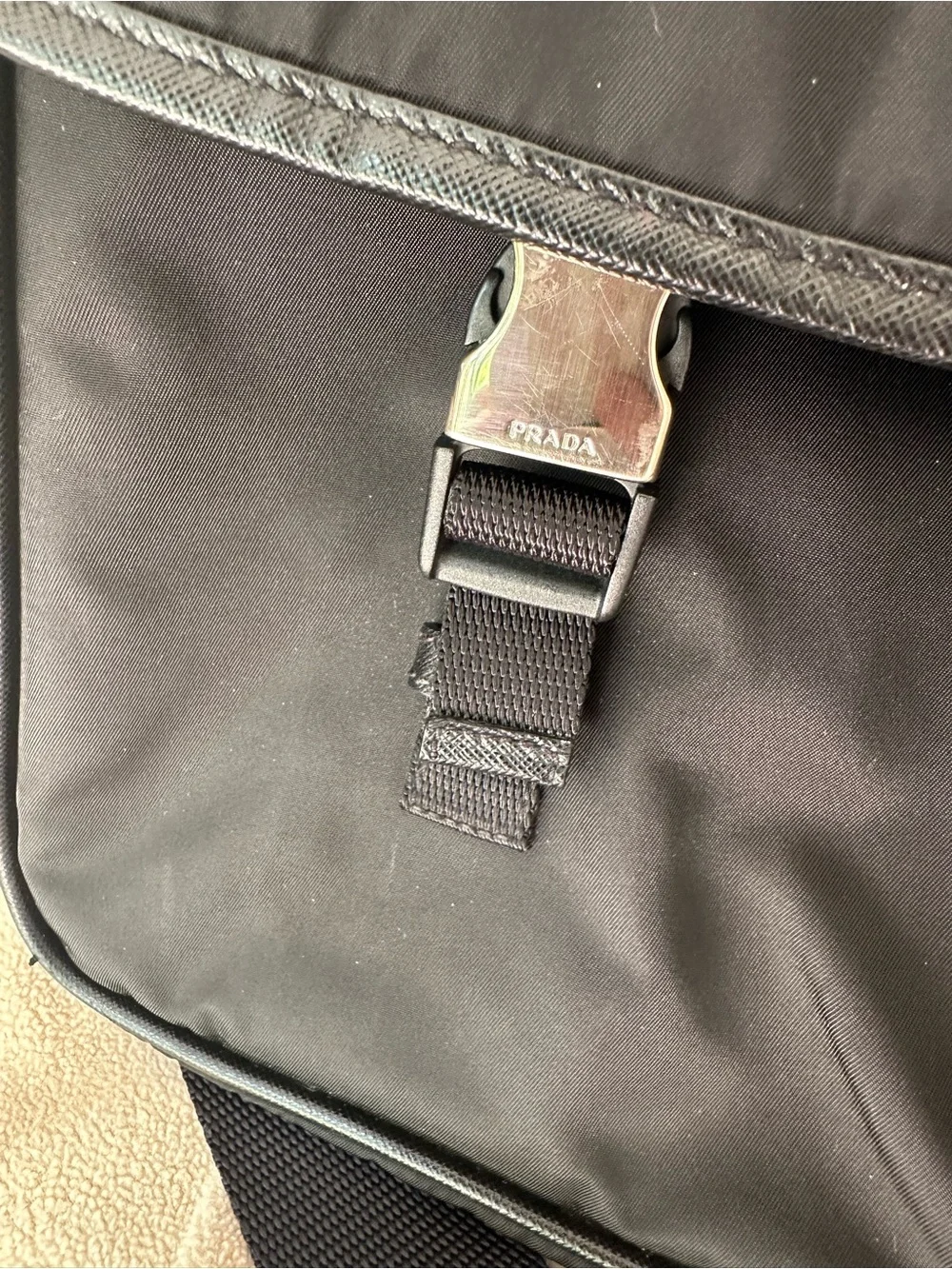 Prada Tessuto Nylon Messenger Laptop Bag unisex crossbody black silver buckle